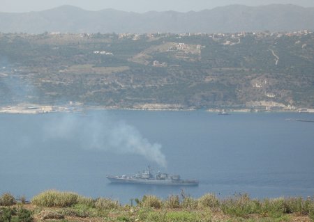 Souda bay with warship